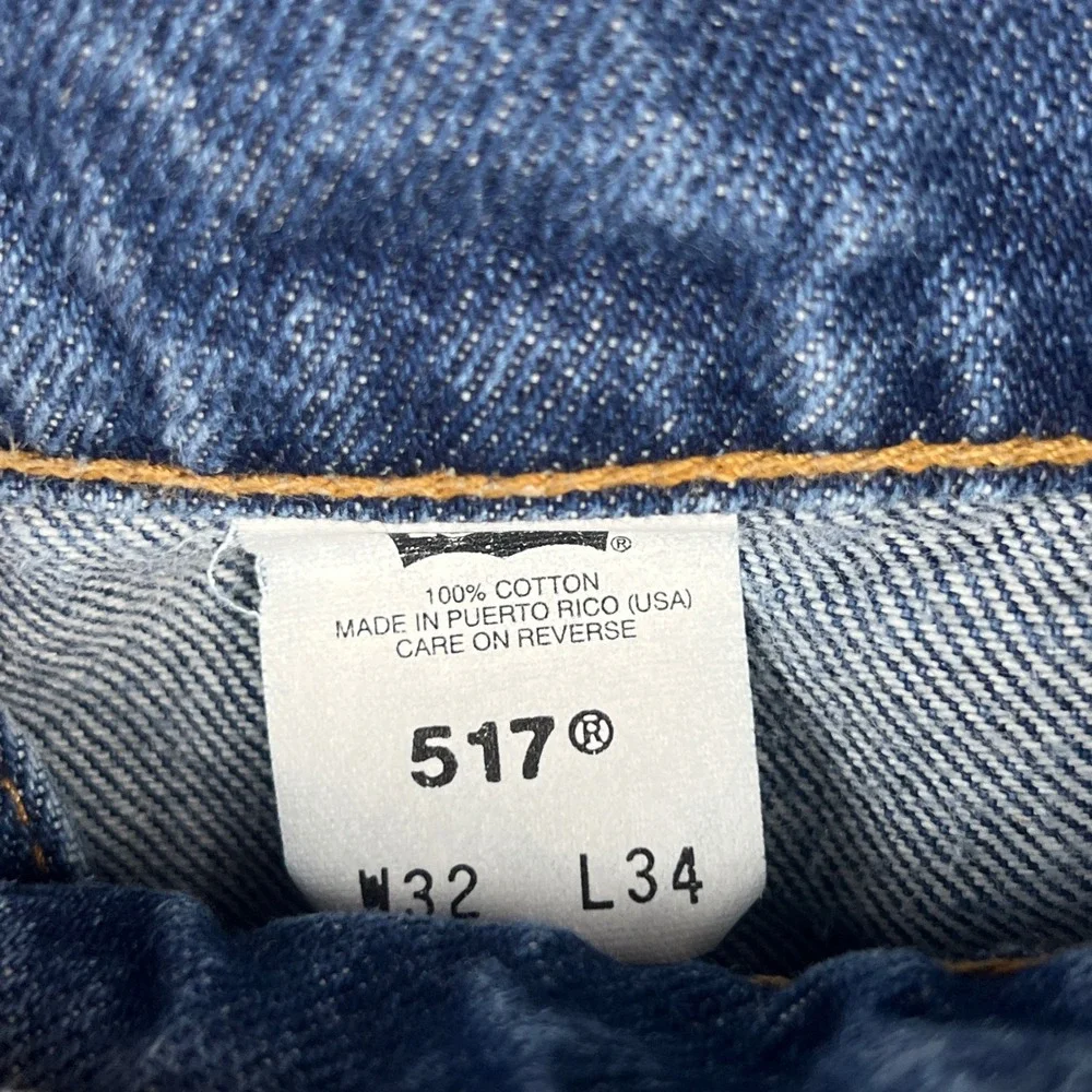 Vintage Levis 517 Orange Tab Jeans 32x34 Blue Bootcut Denim Made in USA Mens